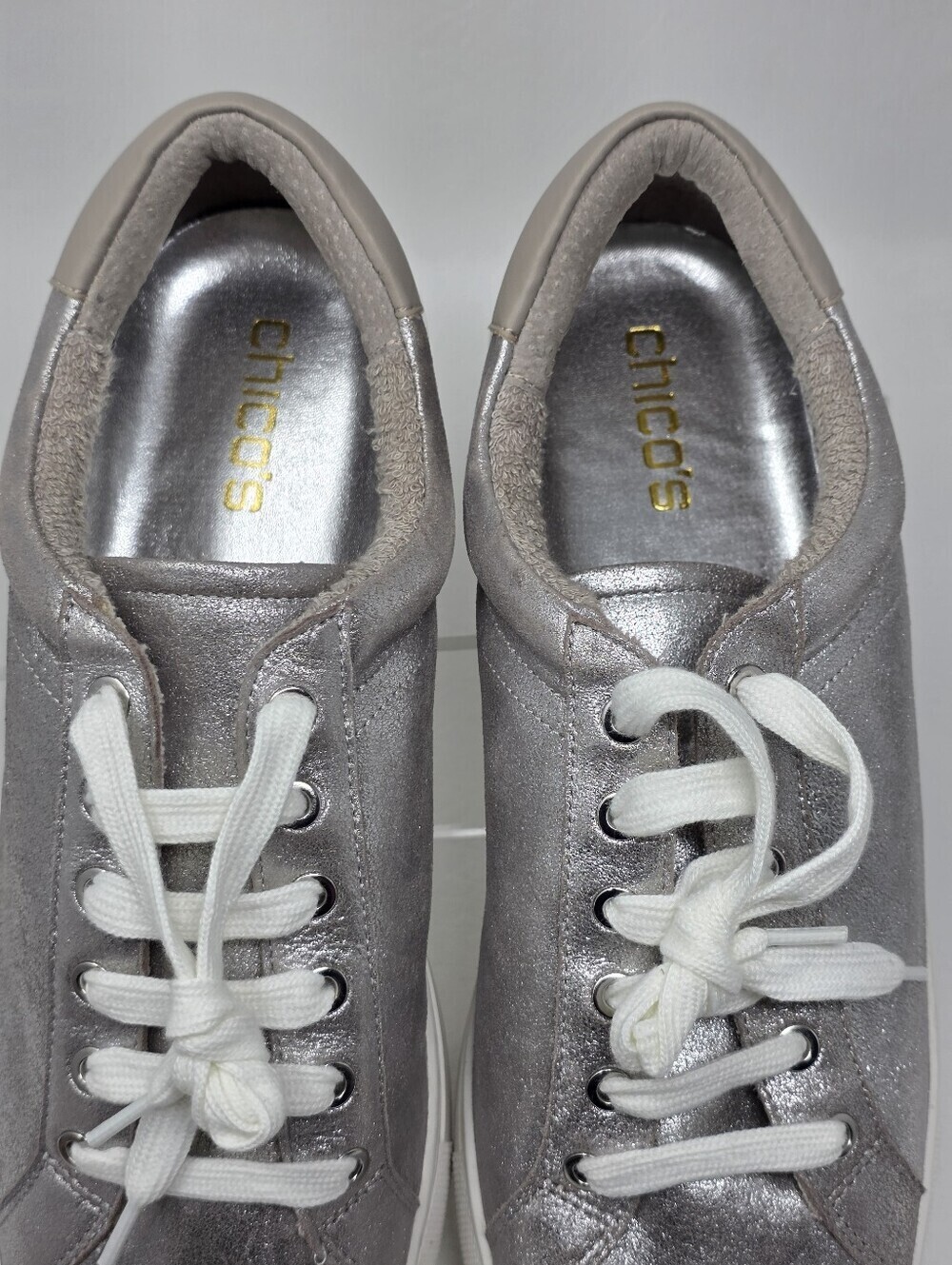 Chico’s Women’s Silver Leather Lace Up Shoes Sneakers Size 11 M New - Picture 9 of 12